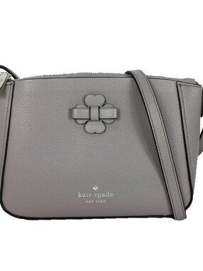Kate Spade Talia Leather Zip Top Crossbody Bag, Soft Taupe Grey, clover bow acc